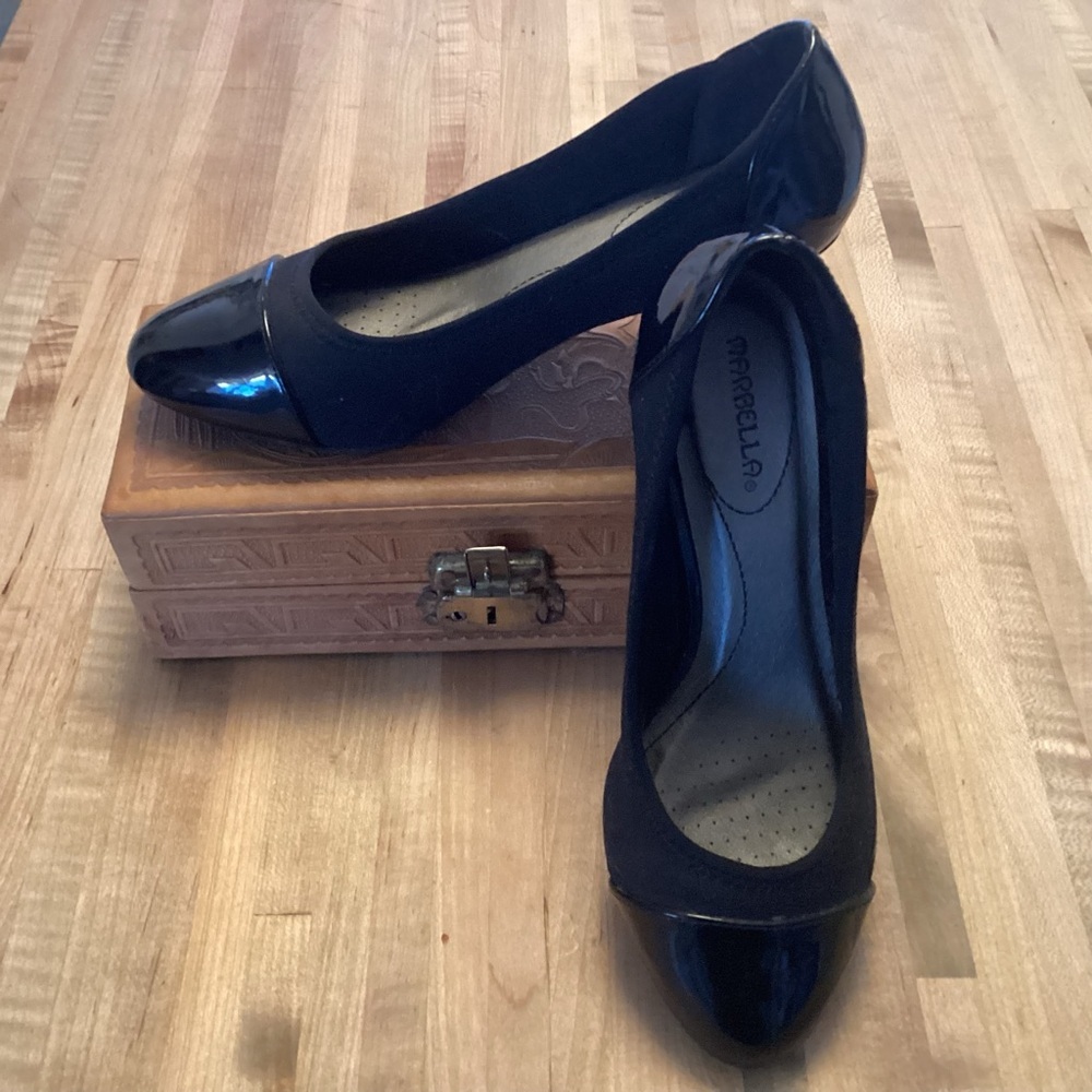 Marbella Black Ballet Comfort Height Heel Pumps 8.5